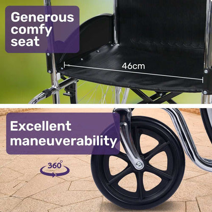 Equipmed folding self propelled wheelchair with 24-inch rear wheels and chrome steel frame
