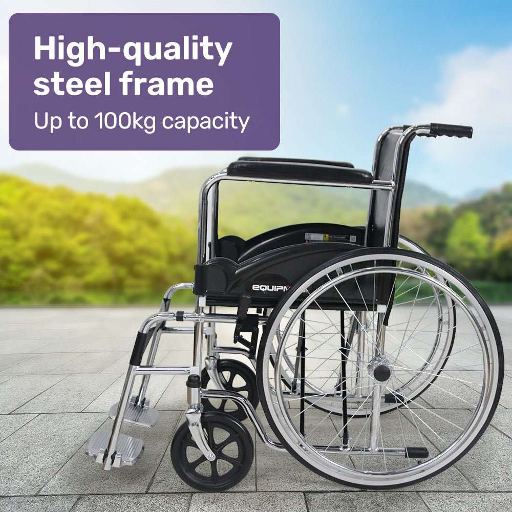 Equipmed folding self propelled wheelchair with chrome steel frame and 24-inch rear wheels