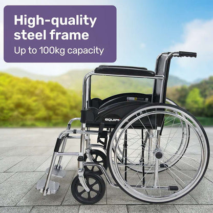 Equipmed folding self propelled wheelchair with chrome steel frame and 24-inch rear wheels