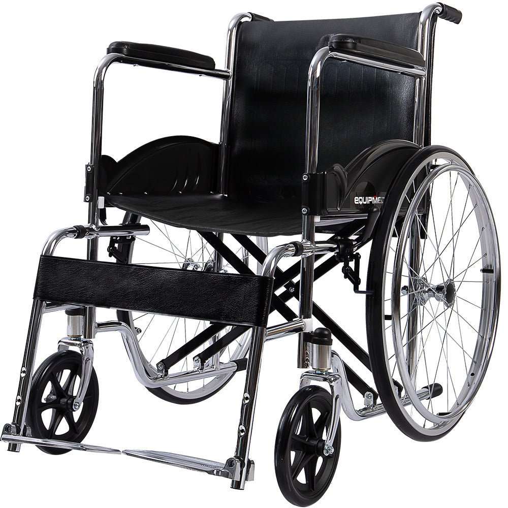 Equipmed folding self propelled wheelchair with 24 inch rear wheels and chrome steel frame