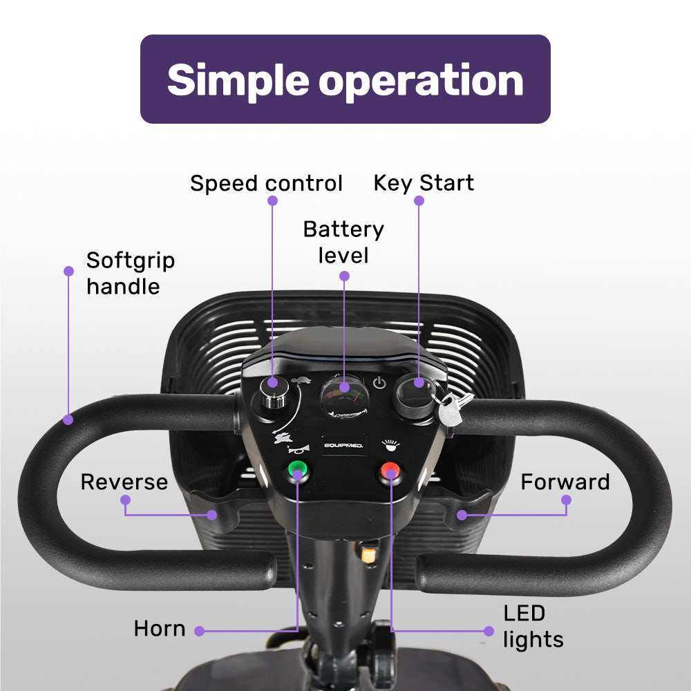 EQUIPMED FreeLite+ Mid-Sized Foldable Electric Mobility Scooter, Lithium Battery, Long Range and Easy Charging - Oz Mobility Store