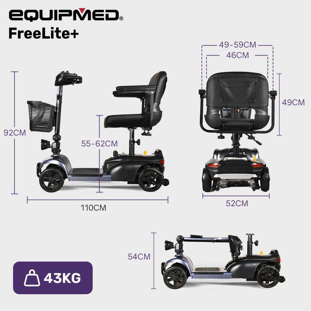 EQUIPMED FreeLite+ Mid-Sized Foldable Electric Mobility Scooter, Lithium Battery, Long Range and Easy Charging - Oz Mobility Store