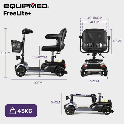 EQUIPMED FreeLite+ Mid-Sized Foldable Electric Mobility Scooter, Lithium Battery, Long Range and Easy Charging - Oz Mobility Store