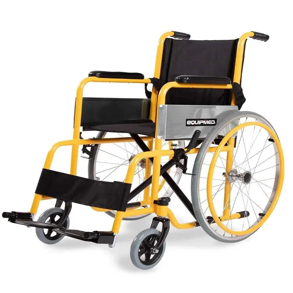 Yellow Equipmed Kids Paediatric Wheelchair with 22-inch wheels and adjustable footrests