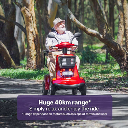 Equipmed LeisureCruise Series extra large red mobility scooter with 182kg capacity and LED display