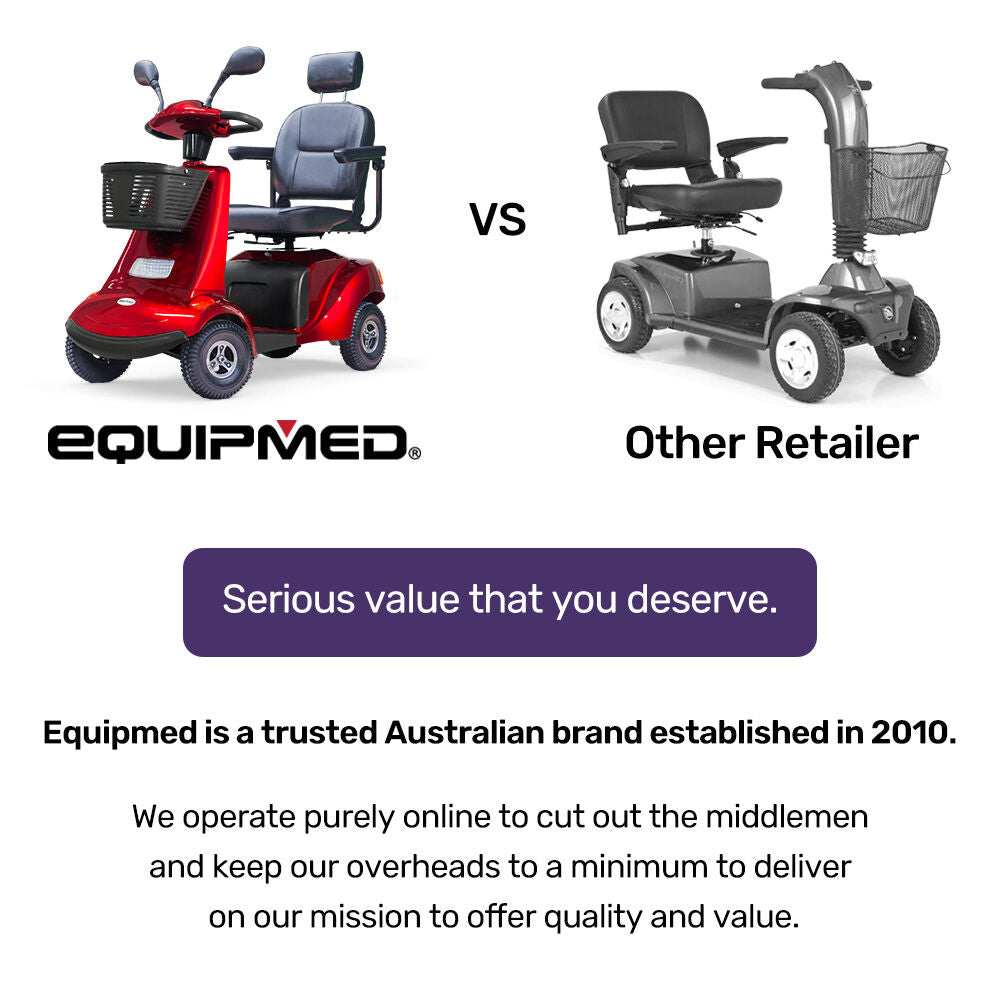 Red Equipmed LeisureCruise Series extra-large mobility scooter with 182kg capacity and LED display