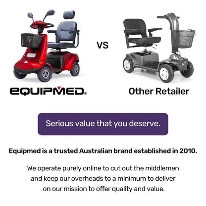 Red Equipmed LeisureCruise Series extra-large mobility scooter with 182kg capacity and LED display