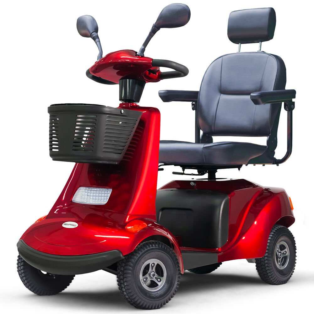 Red Equipmed LeisureCruise Series extra-large mobility scooter with adjustable armrests and LED display