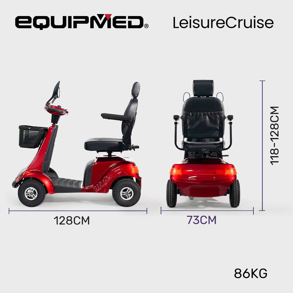 Red Equipmed LeisureCruise Series extra-large, high-power mobility scooter with LED display and 182kg capacity