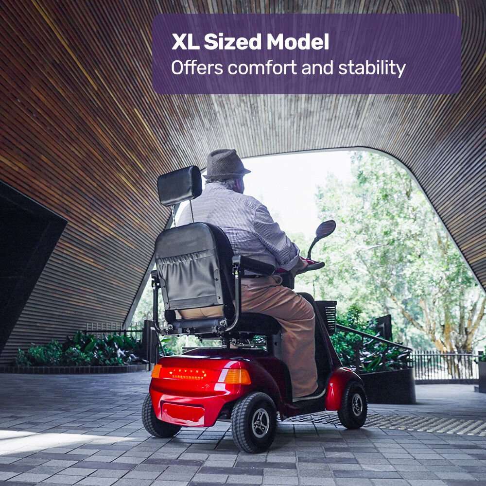Red Equipmed LeisureCruise Series extra large mobility scooter with adjustable features and LED display