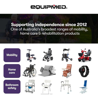 White Equipmed motorised bath lift chair with reclining seat and wired remote control for elderly bathing aid