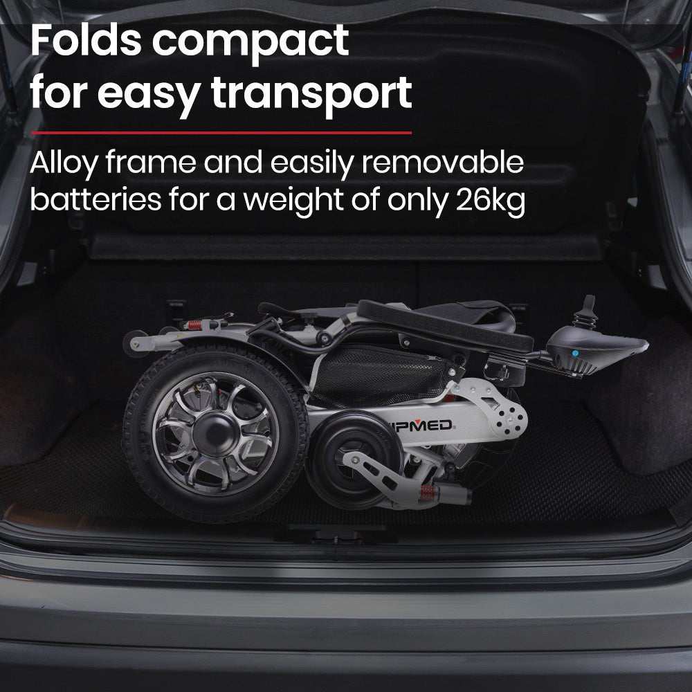 Equipmed Power Electric Wheelchair lightweight folding long-range lithium battery black silver