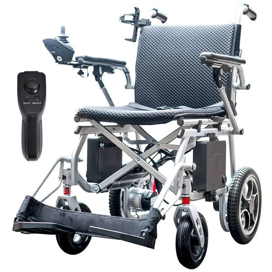 Silver Equipmed Power Electric Wheelchair with lightweight aluminium frame and lithium batteries