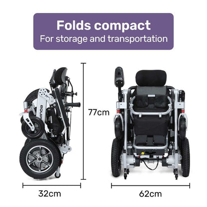Equipmed PowerCruise Venture+ folding power electric wheelchair with aluminium frame and reclining seat