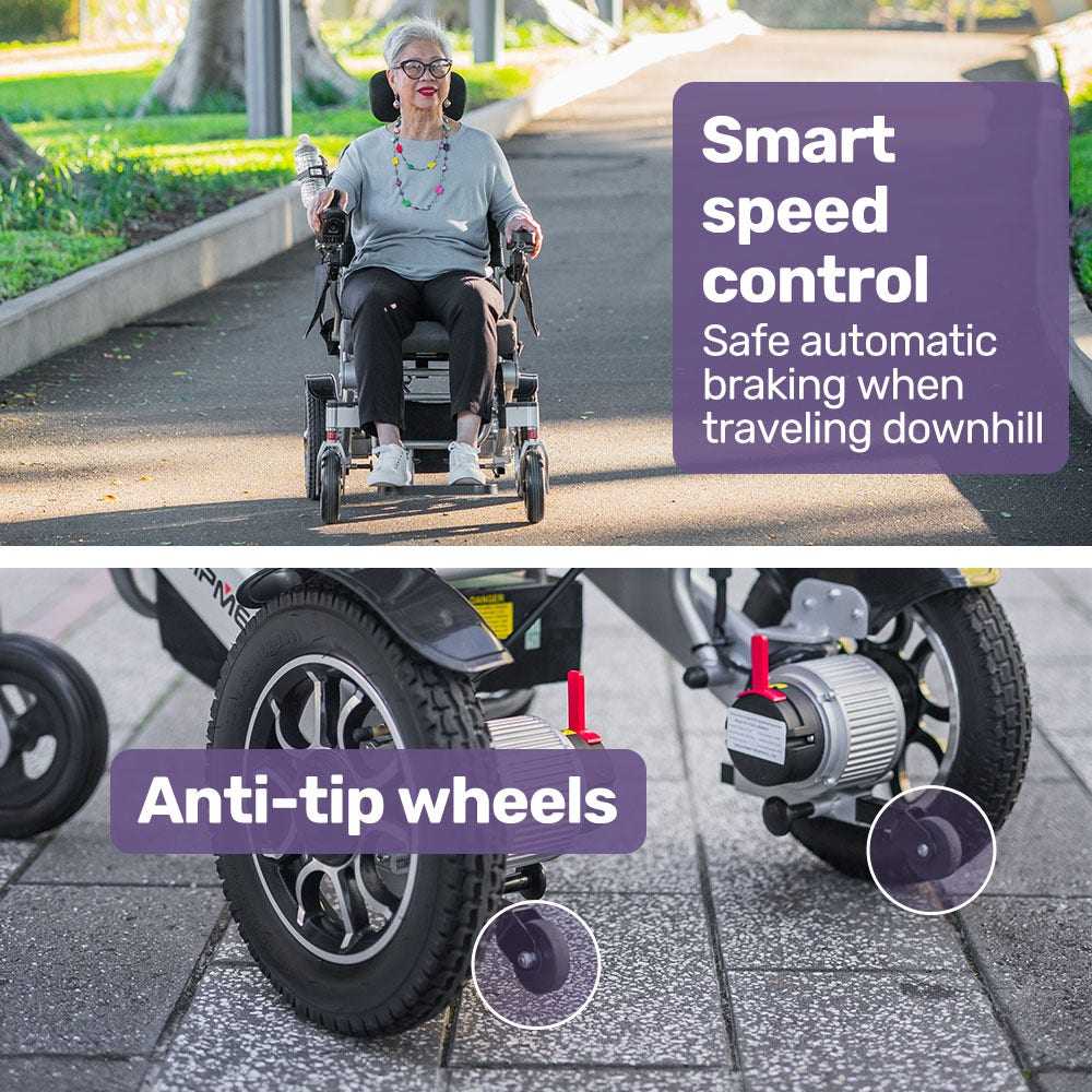 Equipmed Power Electric Wheelchair in black and silver with remote control and lithium battery