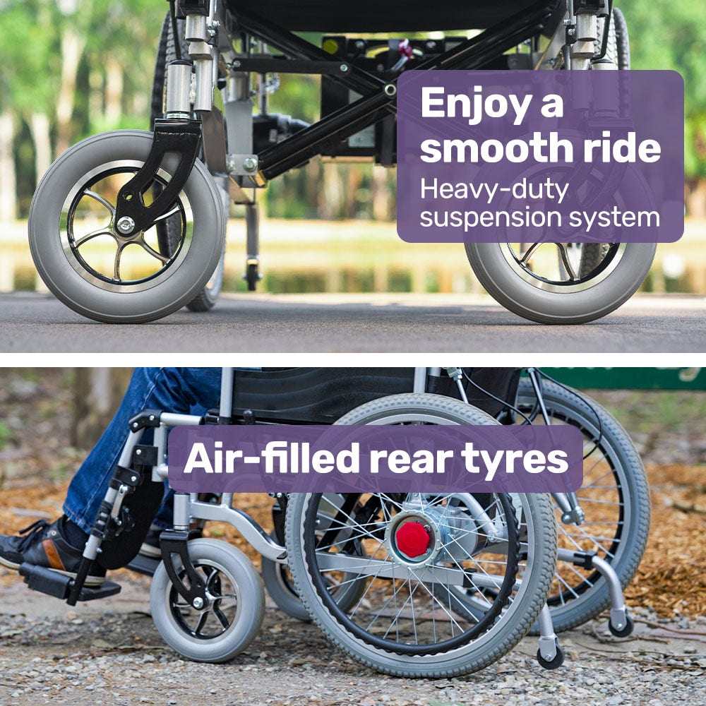 Equipmed Power Electric Wheelchair XL wide bariatric seat black with 22 inch wheels and lithium battery