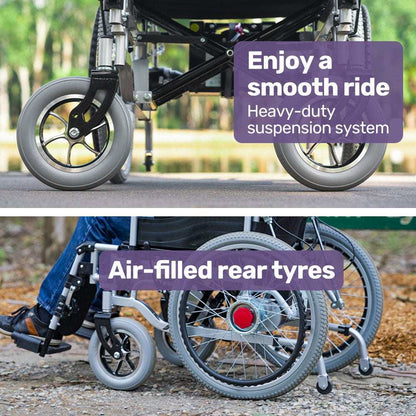 Equipmed Power Electric Wheelchair XL wide bariatric seat black with 22 inch wheels and lithium battery