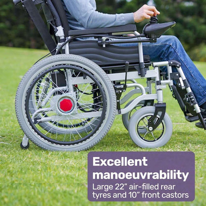 Equipmed Power Electric Wheelchair XL wide seat black with 22" wheels and lithium battery