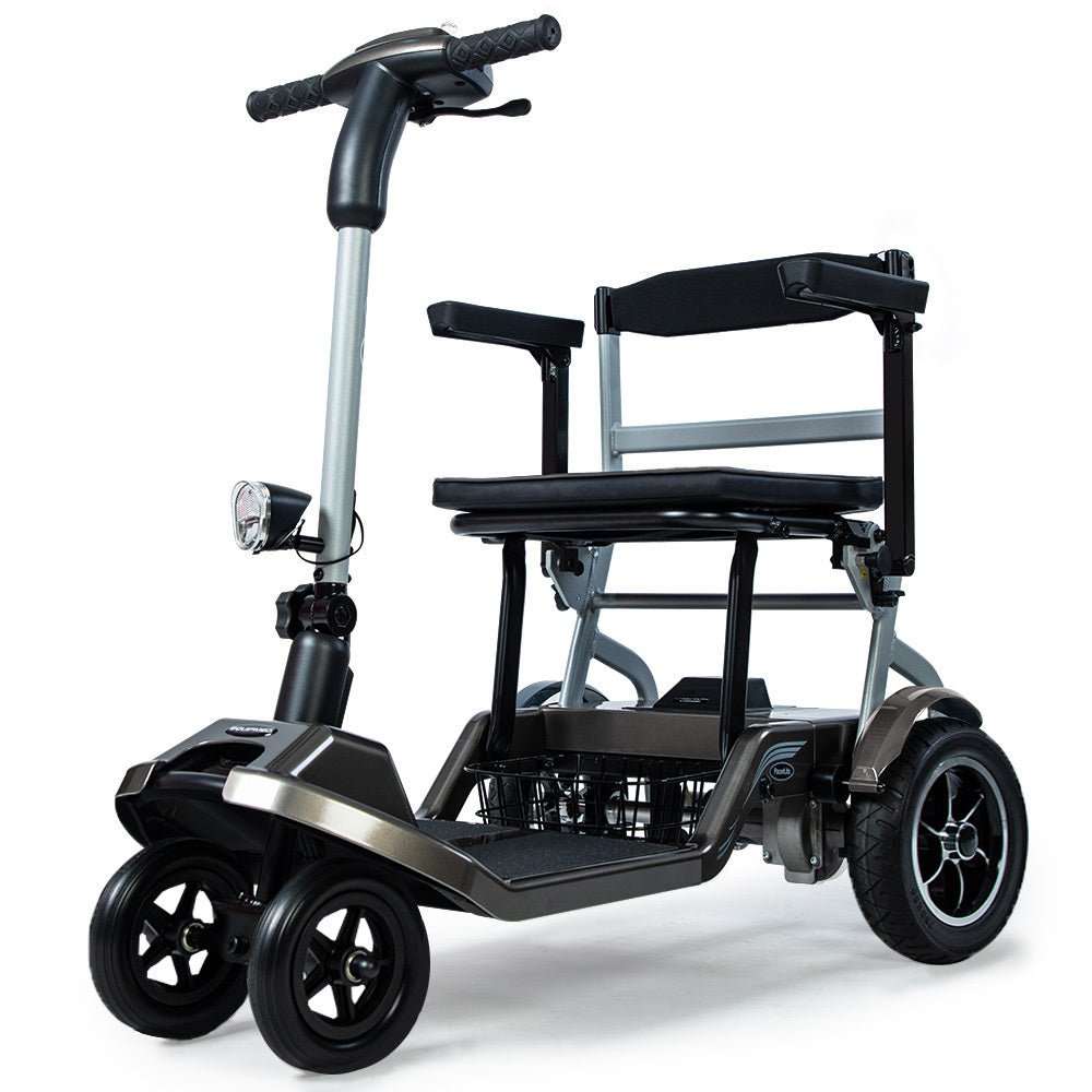 Equipmed ultra-lightweight folding electric mobility scooter in blue, compact and portable design
