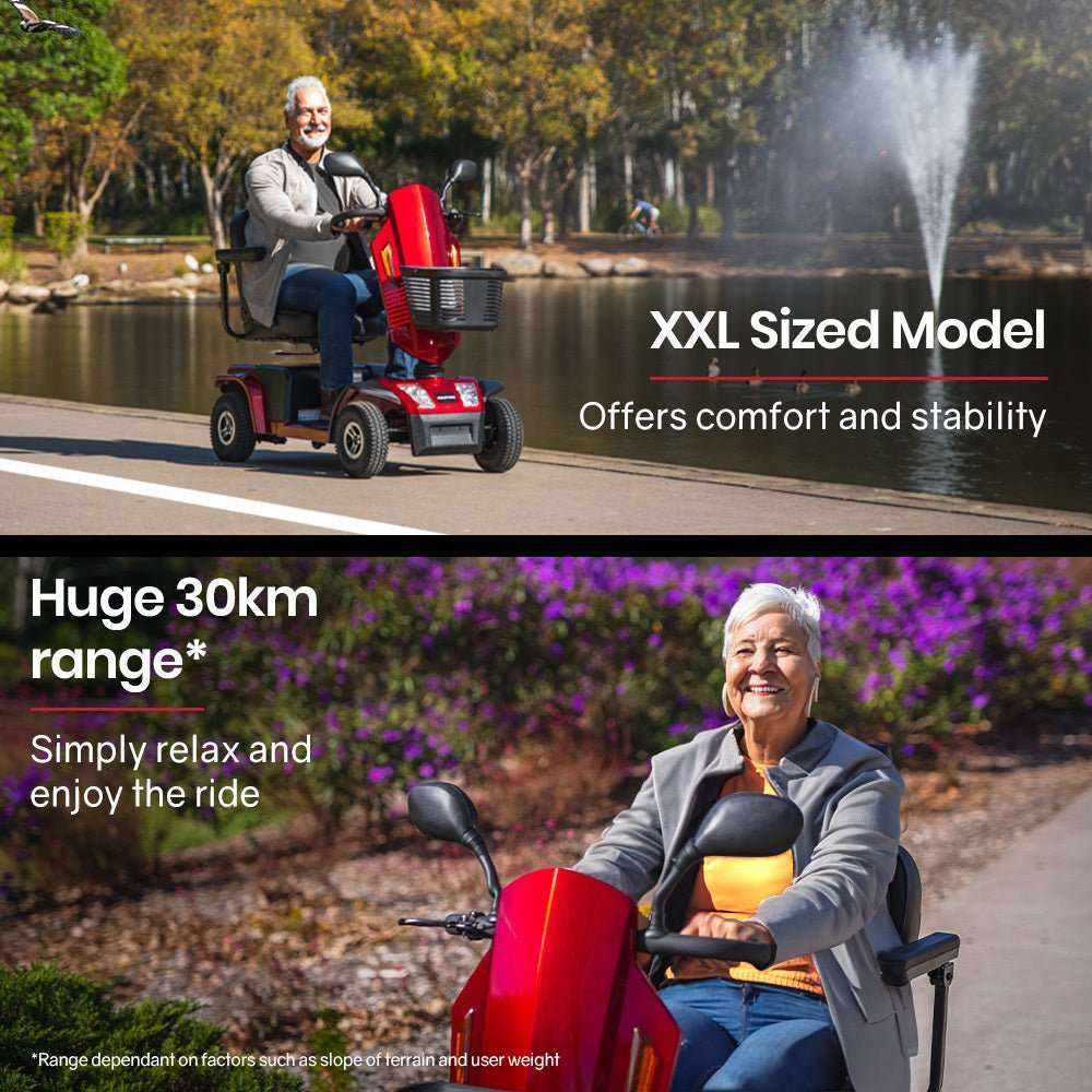 EQUIPMED VentureCruise Mobility Scooter, S-XXL comfortable size for all riders, 30km Max Range, 180kg capacity - Oz Mobility Store