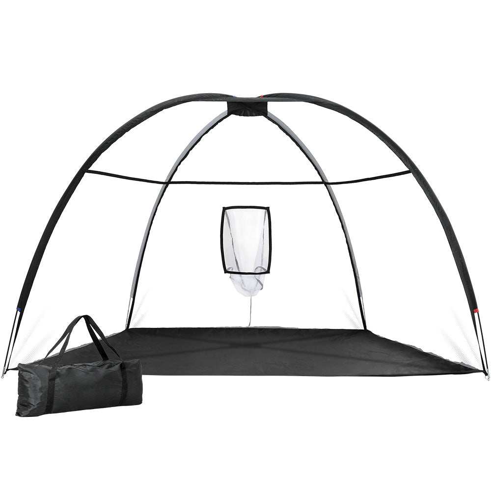 Portable black Everfit 3.5m golf practice net with large target pocket and fiberglass frame for indoor and outdoor training
