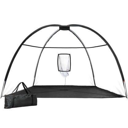 Portable black Everfit 3.5m golf practice net with large target pocket and fiberglass frame for indoor and outdoor training