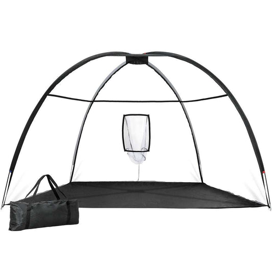 Portable black Everfit 3.5m golf practice net with large target pocket and fiberglass frame for indoor and outdoor training