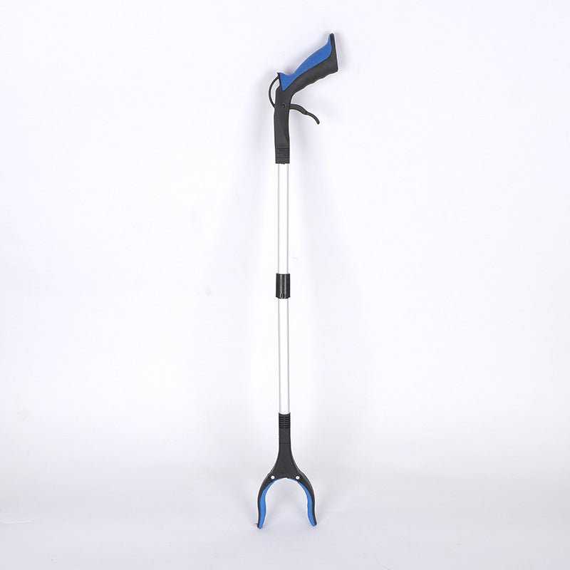 Green and black handle foldable grabber reacher tool with magnetic tip and aluminum shaft for lightweight rubbish pickup