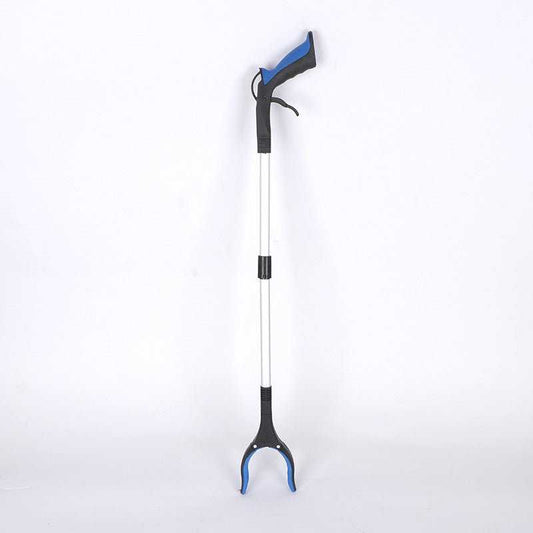 Green and black handle foldable grabber reacher tool with magnetic tip and aluminum shaft for lightweight rubbish pickup
