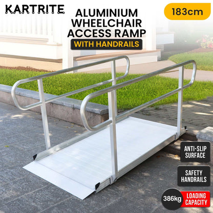 Kartrite 6ft portable aluminium wheelchair ramp with handrails and non-slip surface for safe mobility access