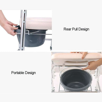 Mobile shower toilet commode chair with aluminum frame and foldable design