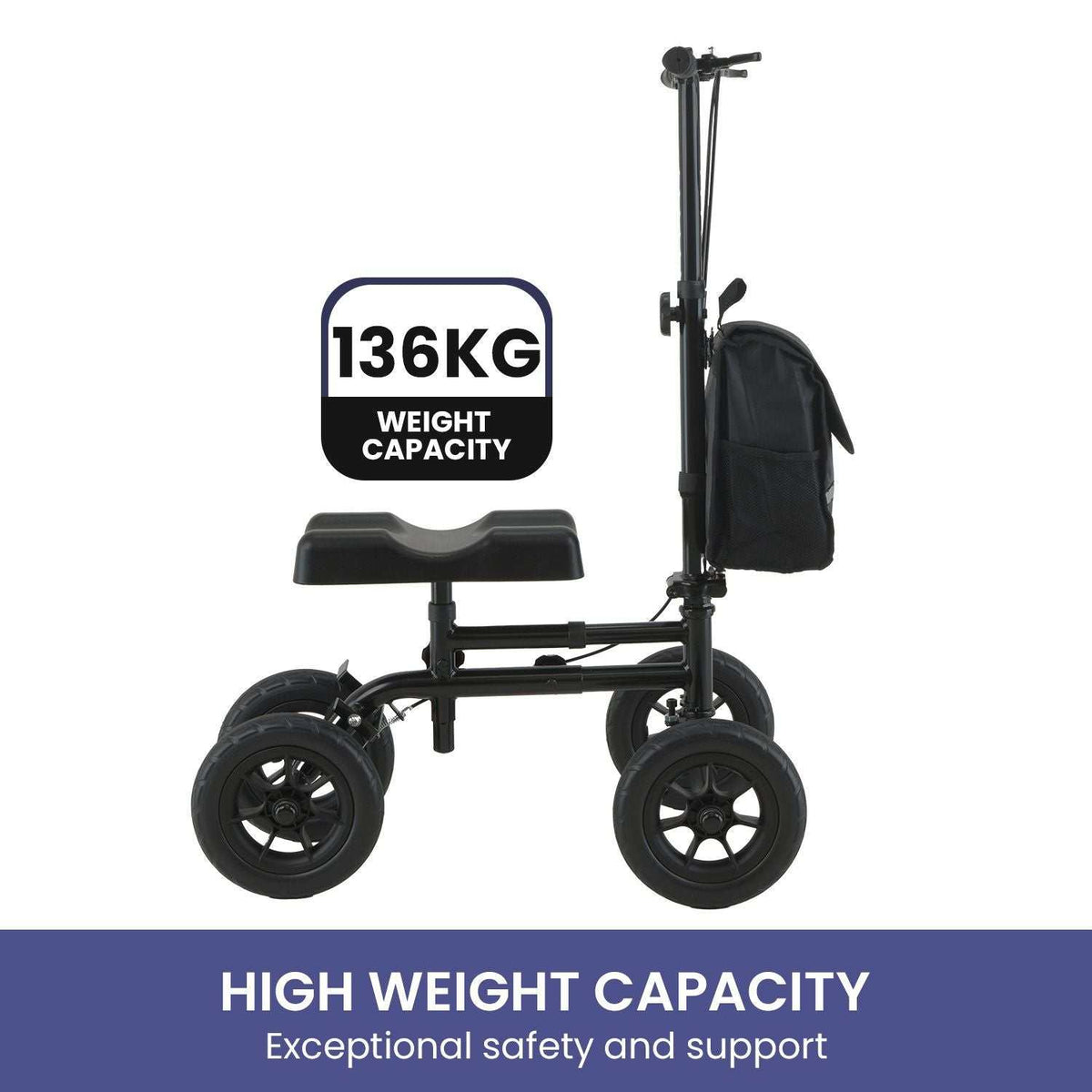 Orthonica Foldable Steel Knee Scooter Mobility Walker with 10-Inch Wheels Height Adjustable Storage Bag 136kg - Oz Mobility Store