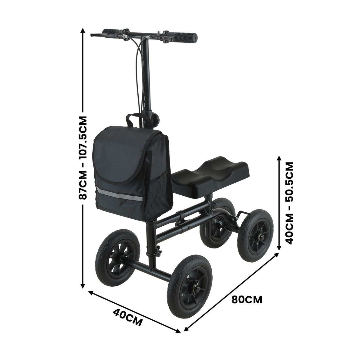 Orthonica Foldable Steel Knee Scooter Mobility Walker with 10-Inch Wheels Height Adjustable Storage Bag 136kg - Oz Mobility Store