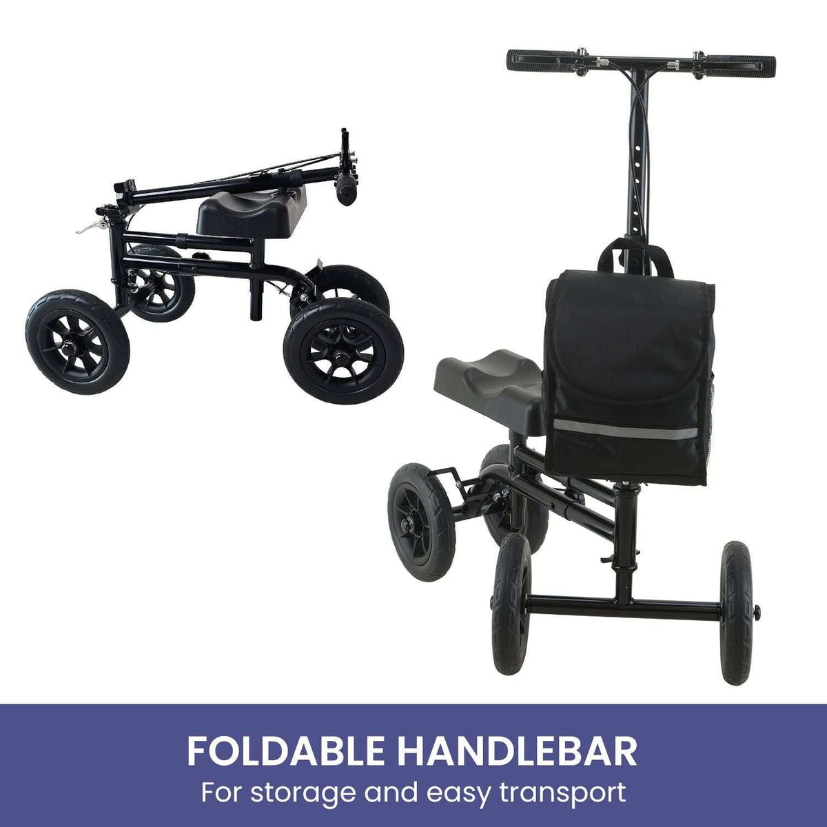 Orthonica Foldable Steel Knee Scooter Mobility Walker with 10-Inch Wheels Height Adjustable Storage Bag 136kg - Oz Mobility Store