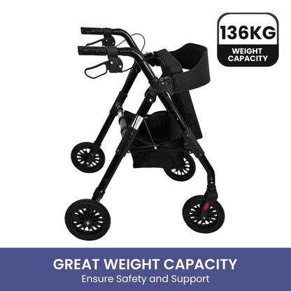 Orthonica Foldable Steel Rollator Walker with Adjustable Seat, 8 All-Terrain Wheels, Bag - 136kg Capacity - Oz Mobility Store