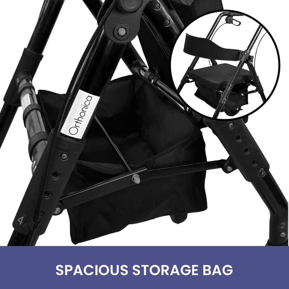 Orthonica Foldable Steel Rollator Walker with Adjustable Seat, 8 All-Terrain Wheels, Bag - 136kg Capacity - Oz Mobility Store