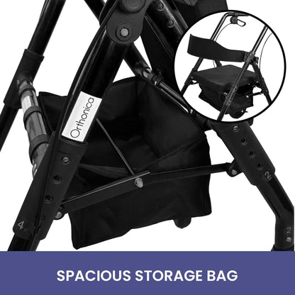 Orthonica Foldable Steel Rollator Walker with Adjustable Seat, 8 All-Terrain Wheels, Bag - 136kg Capacity - Oz Mobility Store