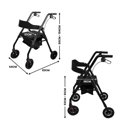 Orthonica Foldable Steel Rollator Walker with Adjustable Seat, 8 All-Terrain Wheels, Bag - 136kg Capacity - Oz Mobility Store