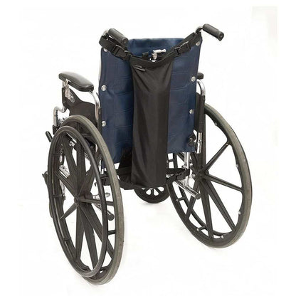 Black oxygen cylinder bag with buckles for wheelchairs, universal fit, adjustable straps, water-resistant Oxford cloth