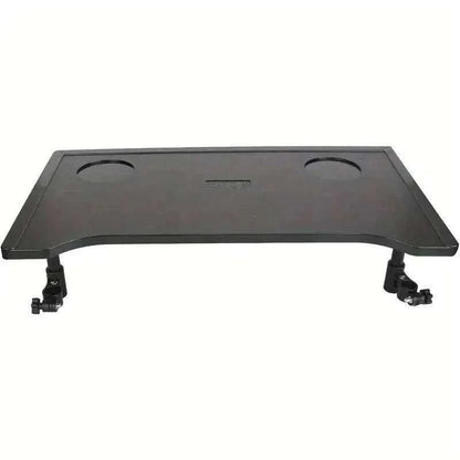 Plastic dining table tray for wheelchair with cup holders and textured surface for elderly mobility use