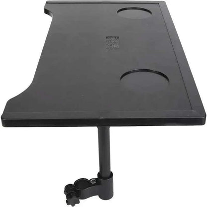 Plastic dining table tray with cup holders and textured surface for wheelchair and elderly mobility use