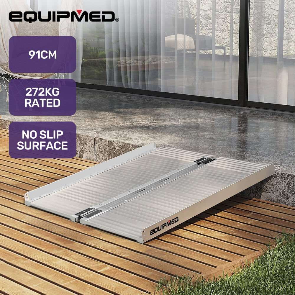 Portable folding aluminium access ramp for wheelchair and mobility scooter use, 91cm wide, 272kg load capacity