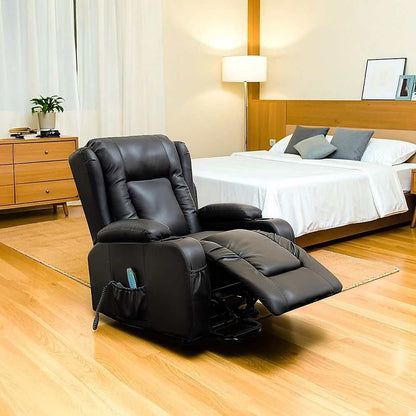 Recliner Chair – Electric Massage Lift Chair with Heat Function PU Leather Lounge Sofa Black - Oz Mobility Store