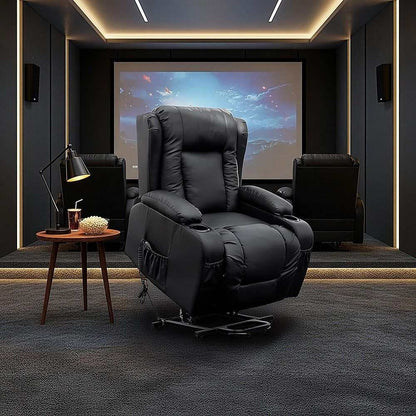 Recliner Chair – Electric Massage Lift Chair with Heat Function PU Leather Lounge Sofa Black - Oz Mobility Store