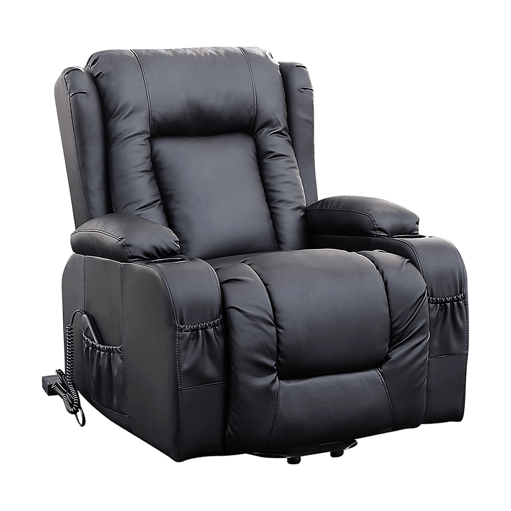 Recliner Chair – Electric Massage Lift Chair with Heat Function PU Leather Lounge Sofa Black - Oz Mobility Store