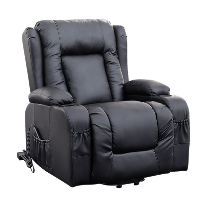 Recliner Chair – Electric Massage Lift Chair with Heat Function PU Leather Lounge Sofa Black - Oz Mobility Store