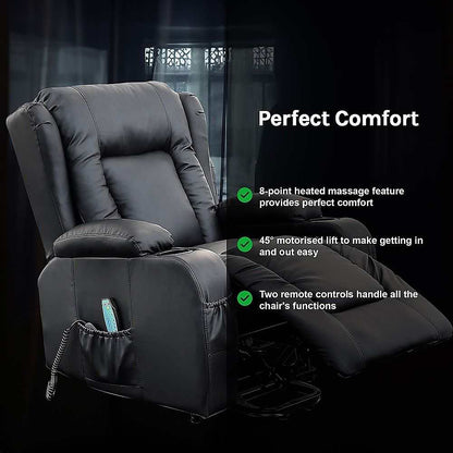 Recliner Chair – Electric Massage Lift Chair with Heat Function PU Leather Lounge Sofa Black - Oz Mobility Store