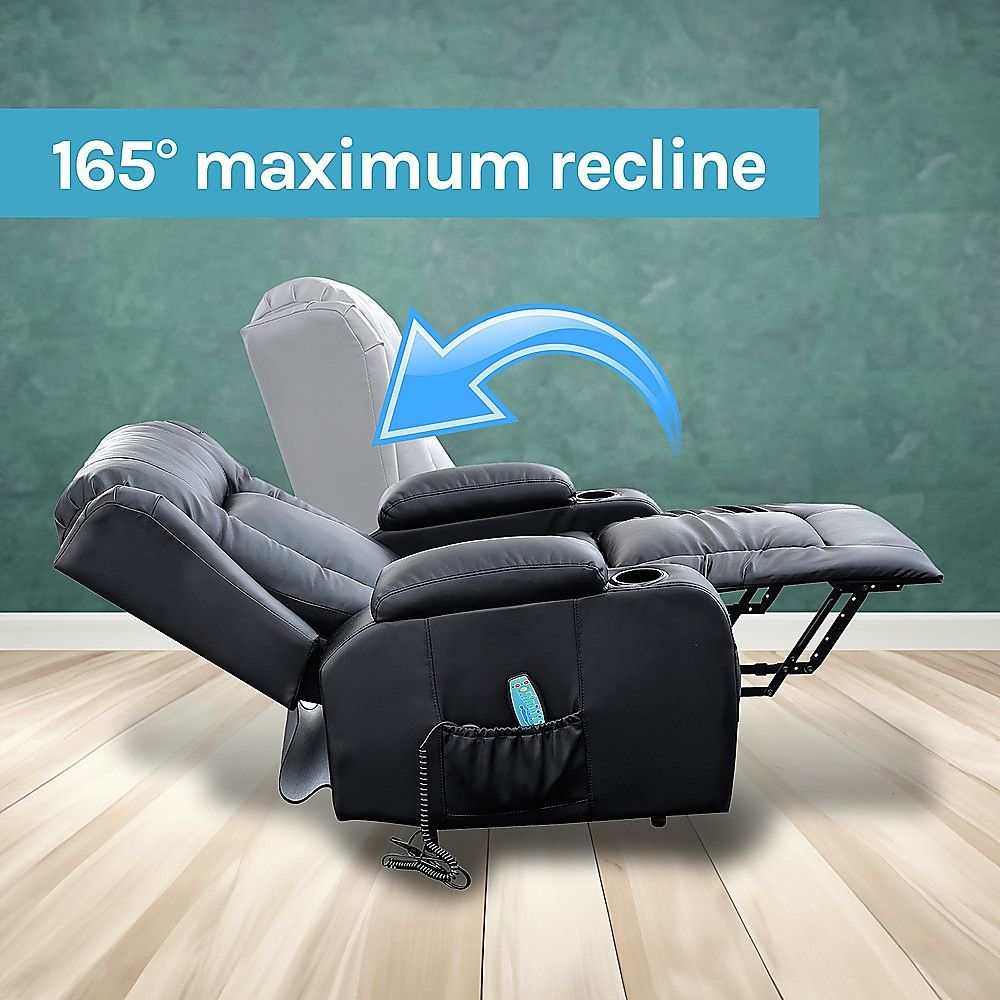 Recliner Chair – Electric Massage Lift Chair with Heat Function PU Leather Lounge Sofa Black - Oz Mobility Store