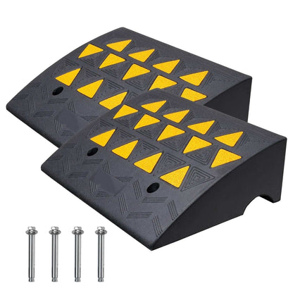 Heavy-duty rubber curb ramp 15.2cm rise with stable grid structure for cars and wheelchairs