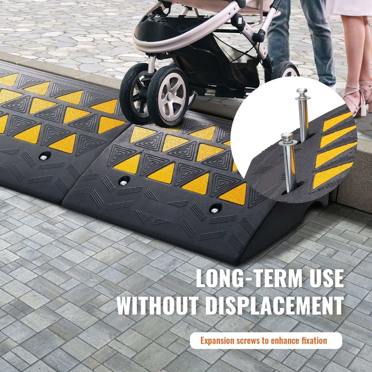 Heavy-duty rubber curb ramp 2 pack with 15.2 cm rise and 15 tons load capacity for cars and wheelchairs